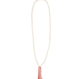 Mala Tassle Necklace White Coral, Leather