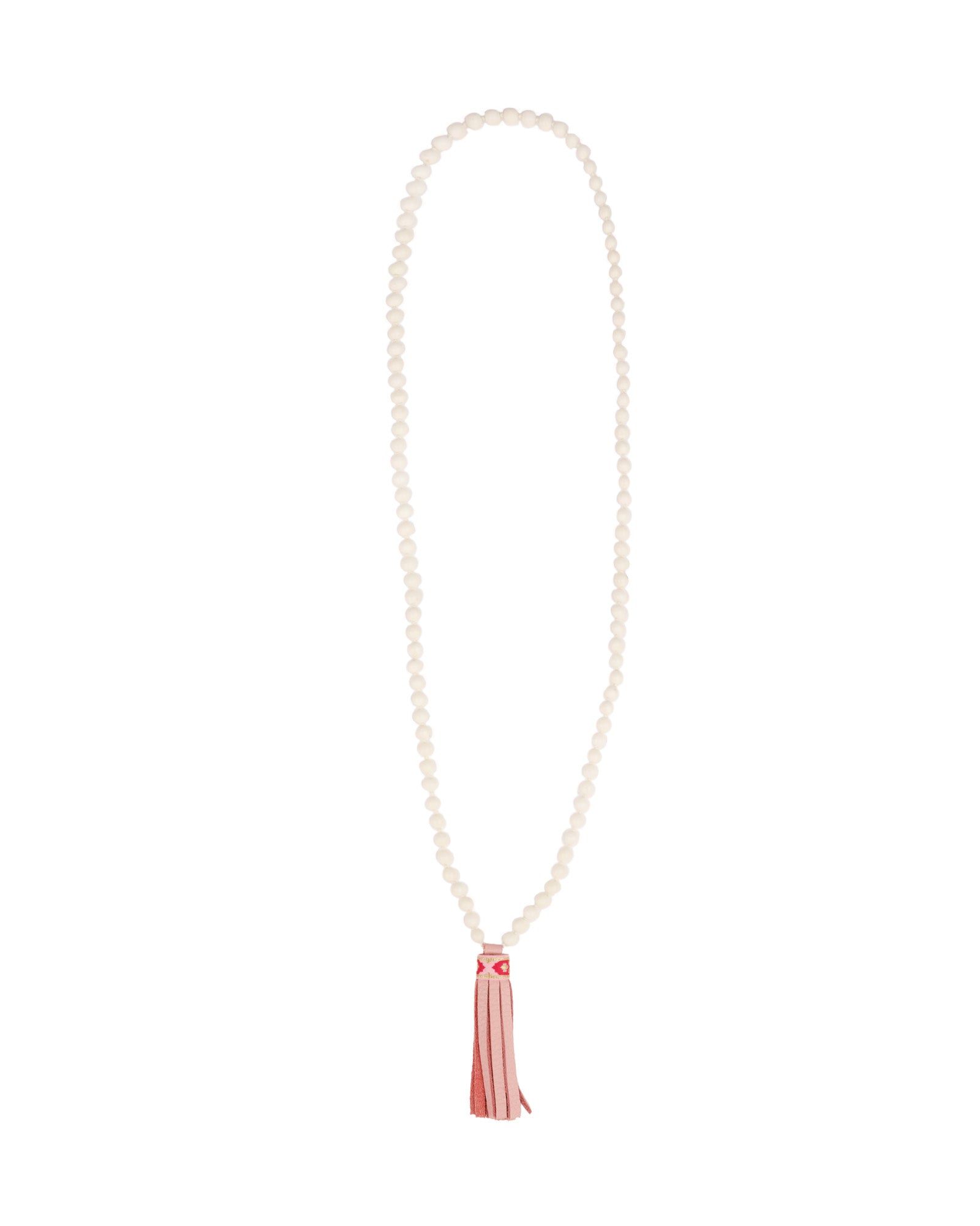 Mala Tassle Necklace White Coral, Leather
