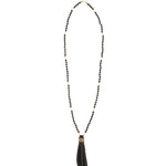 Mala Tassle Necklace 14k Gold Filled, Lava Bead, Leather