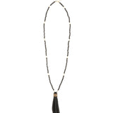 Mala Tassle Necklace 14k Gold Filled, Lava Bead, Leather