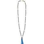 Mala Tassle Necklace 14k Gold Filled, Lava Bead, Leather