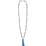 Mala Tassle Necklace 14k Gold Filled, Lava Bead, Leather