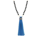 Mala Tassle Necklace 14k Gold Filled, Lava Bead, Leather