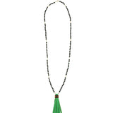 Mala Tassle Necklace 14k Gold Filled, Lava Bead, Leather