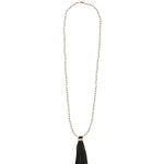 Mala Tassle Necklace 14k Gold Filled, White Coral, Leather