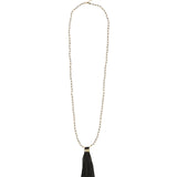 Mala Tassle Necklace 14k Gold Filled, White Coral, Leather