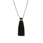 Mala Tassle Necklace 14k Gold Filled, White Coral, Leather