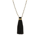 Mala Tassle Necklace 14k Gold Filled, White Coral, Leather