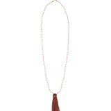 Mala Tassle Necklace 14k Gold Filled, White Coral, Leather