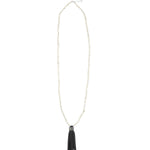 Mala Tassle Necklace Sterling Silver, Moonstone, Leather