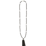 Mala Tassle Necklace Sterling Silver, Lava Bead