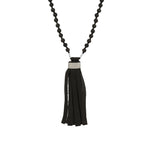 Mala Tassle Necklace Sterling Silver, Lava Bead