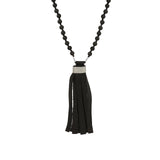 Mala Tassle Necklace Sterling Silver, Lava Bead