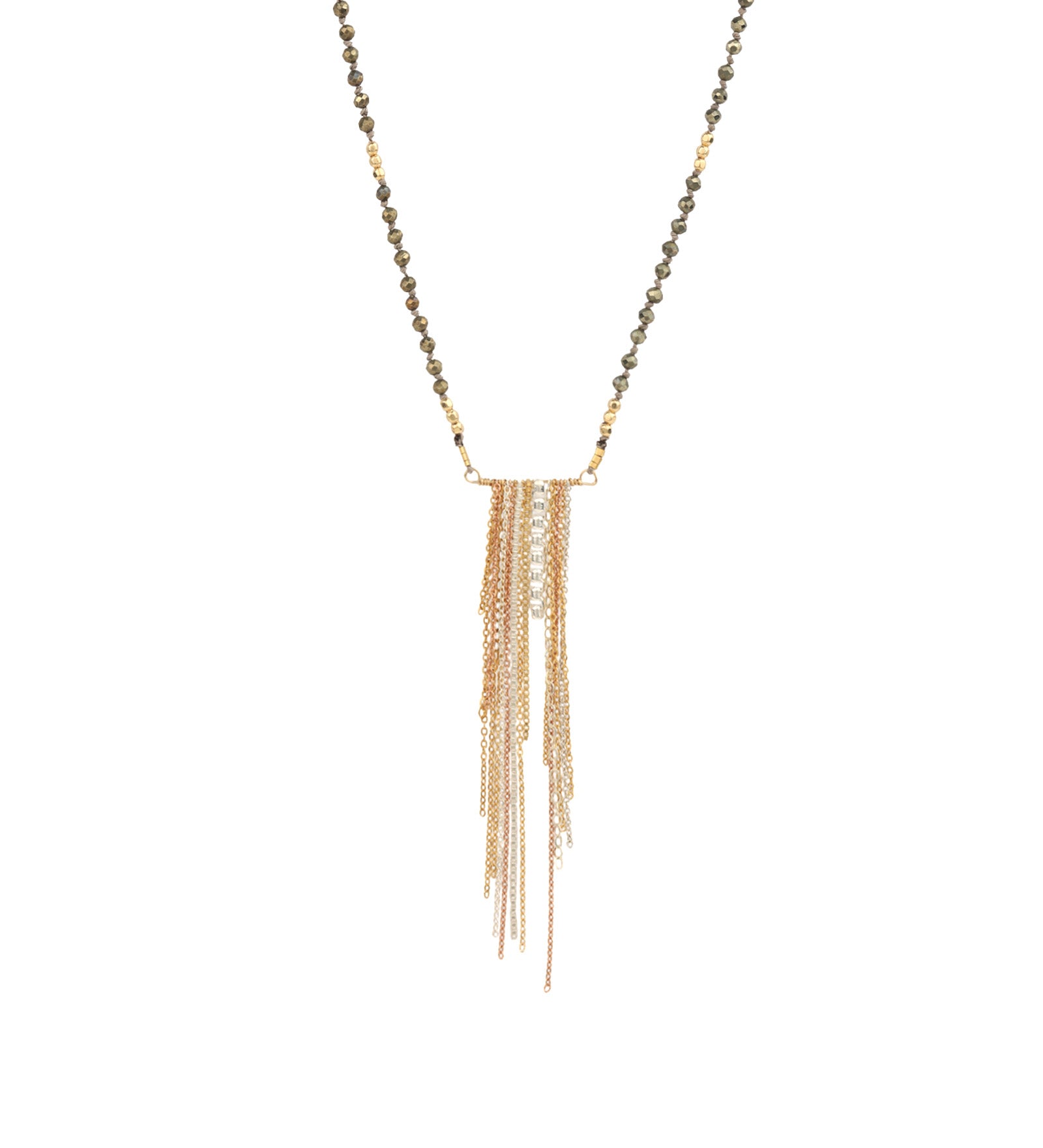Pyrite River Chain Necklace Mixed Metal, Pyrite