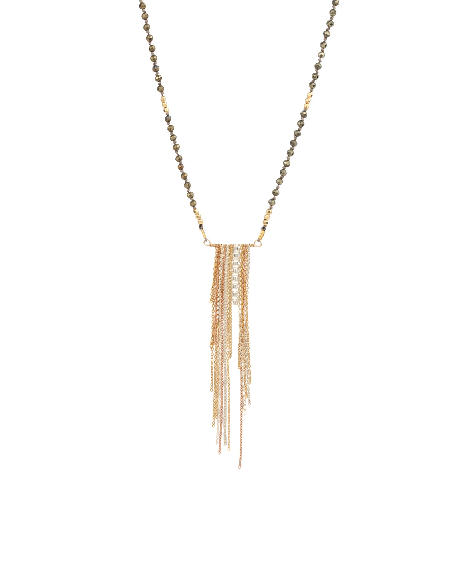 Pyrite River Chain Necklace Mixed Metal, Pyrite