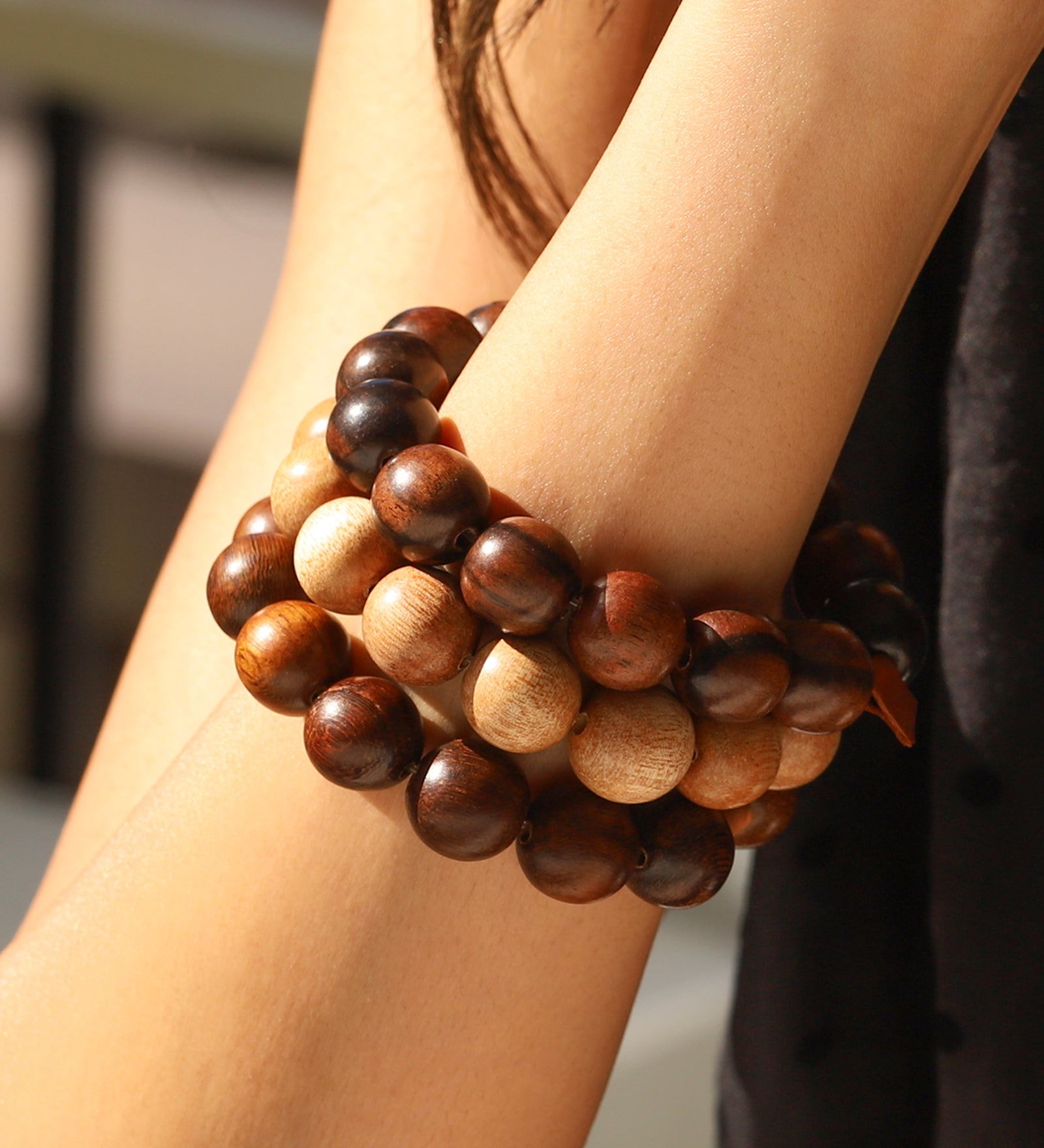 Naimaz-Mahogany Beaded & Leather Bracelet-Bracelets-Blue Ruby Jewellery-Vancouver Canada