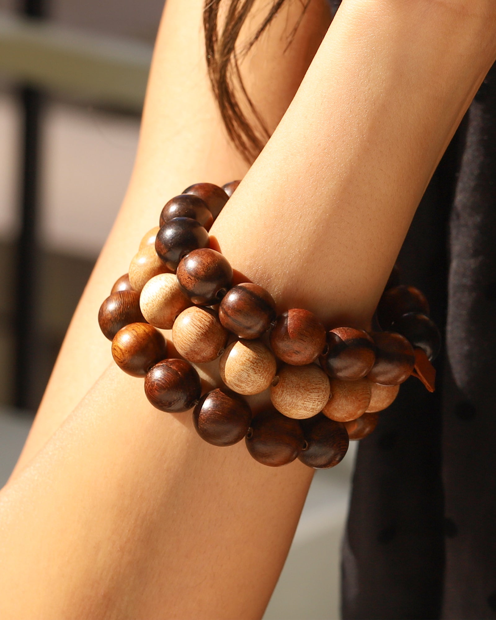Naimaz-Ebony Beaded & Leather Bracelet-Bracelets-Blue Ruby Jewellery-Vancouver Canada