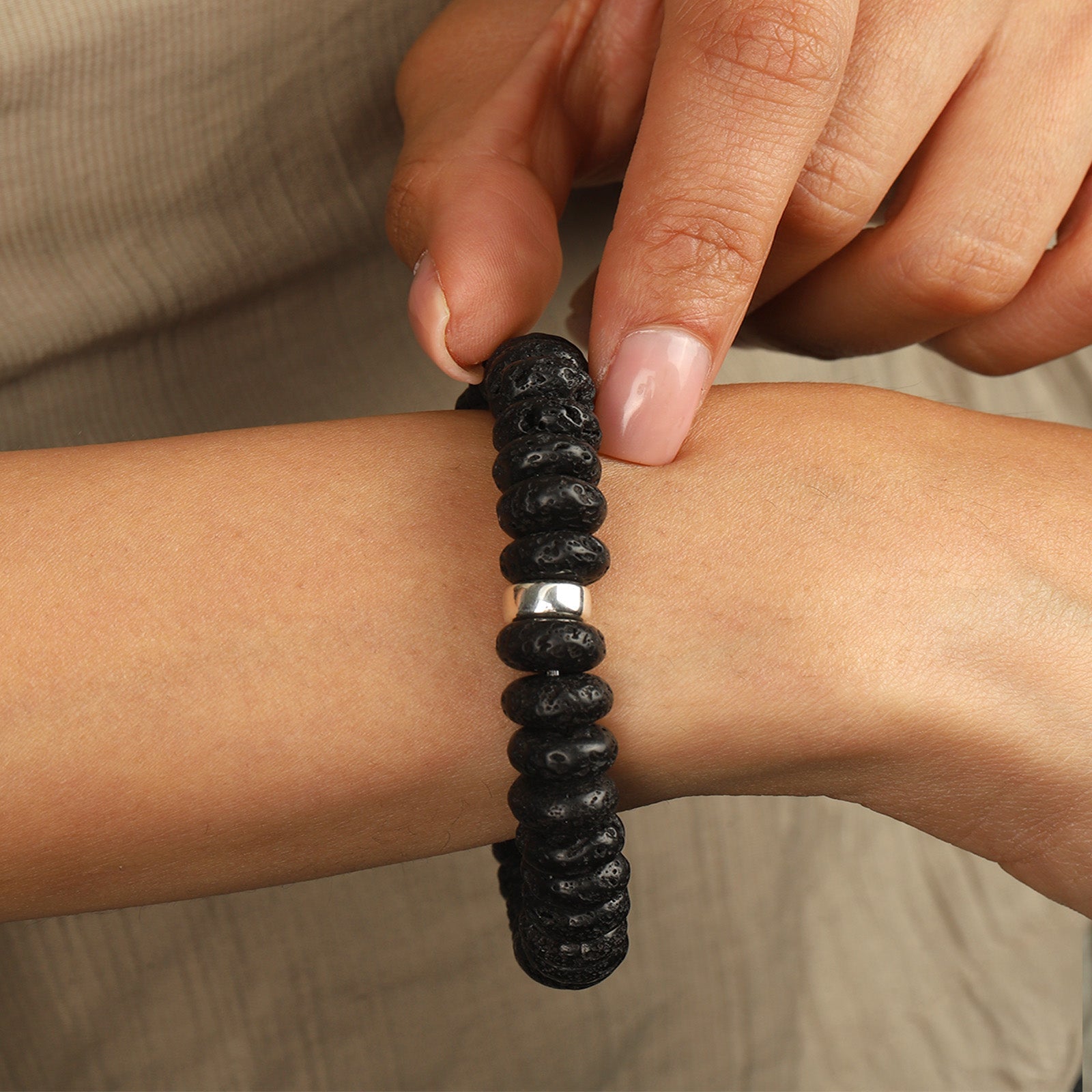 Naimaz-Rondelle Lava Bead with Leather Tassel Bracelet-Bracelets-Blue Ruby Jewellery-Vancouver Canada