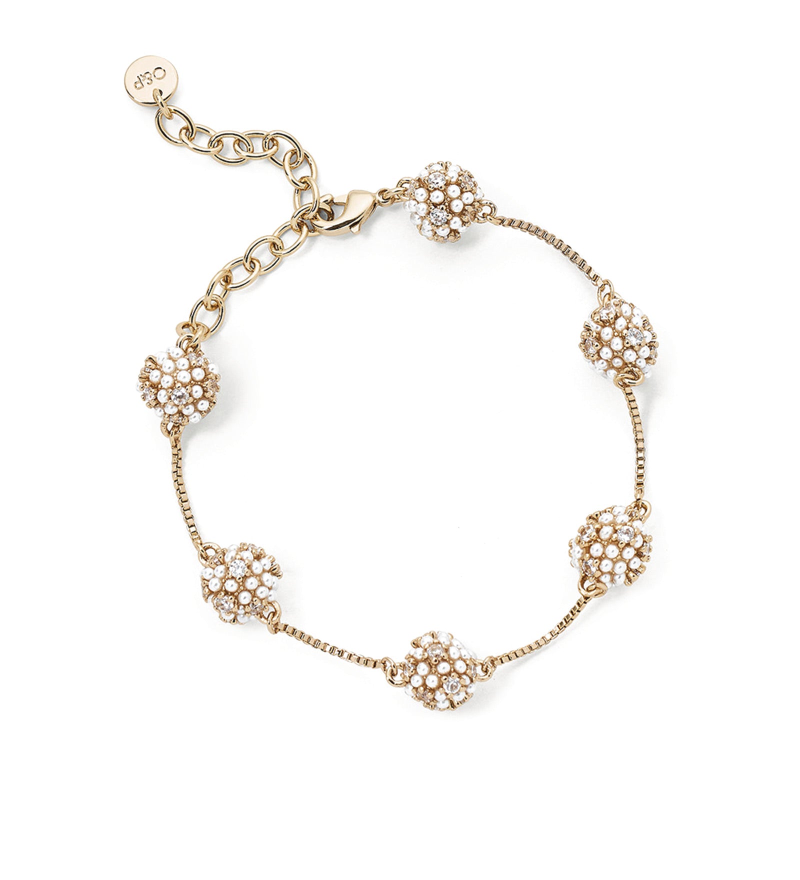 Bianca Bracelet 14k Gold Plated, Cubic Zirconia, White Pearl