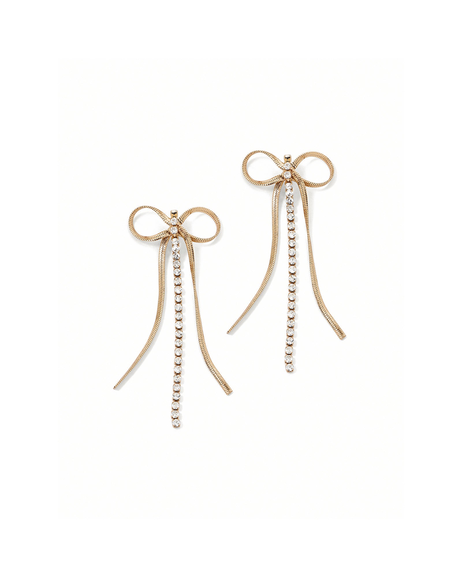 Selene Bow Earrings 14k Gold Plated, White Crystal