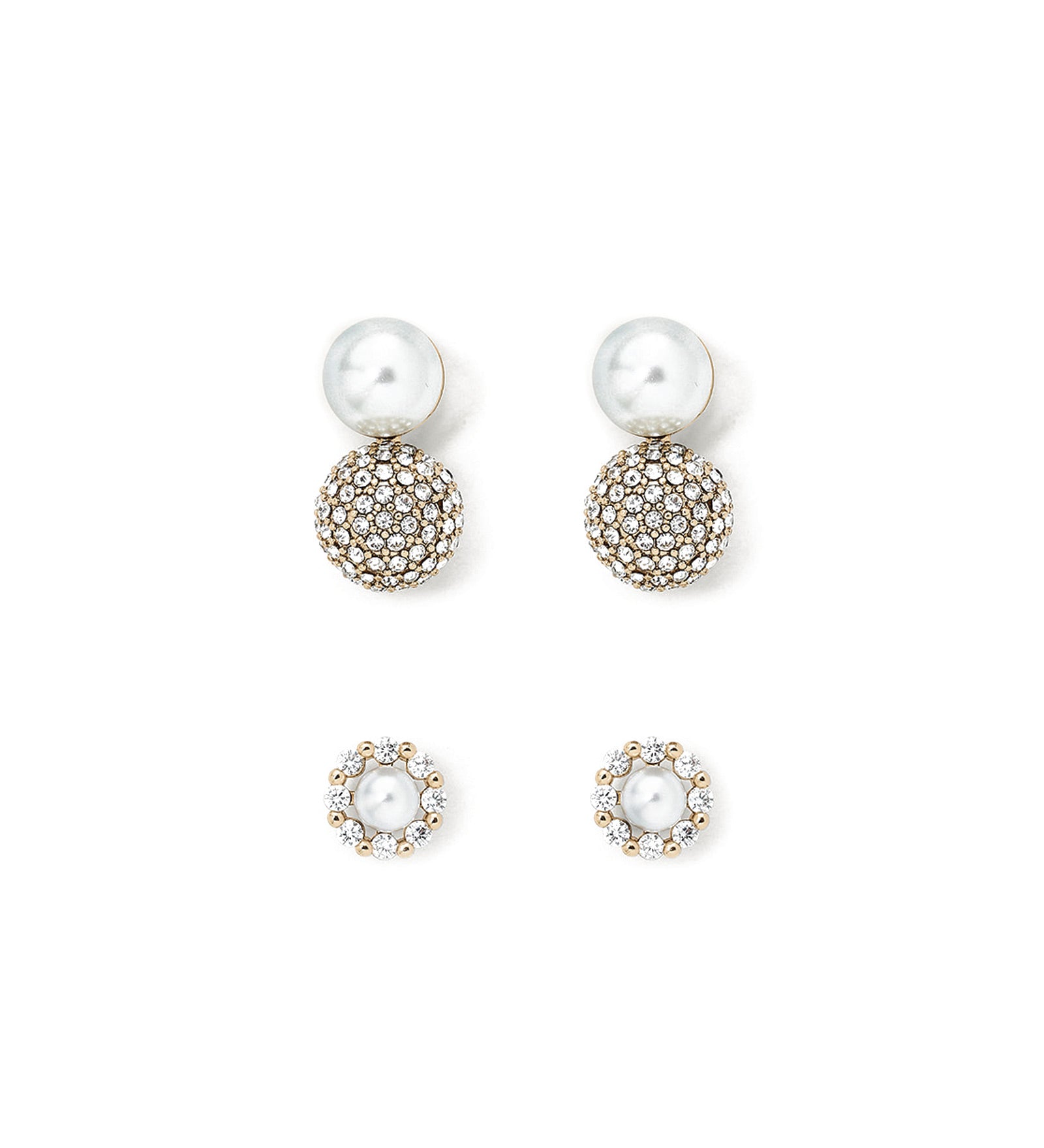 Avalon Stud Set 14k Gold Plated, Cubic Zirconia, White Pearl