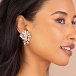 Scarlett Earrings 14k Gold Plated, Cubic Zirconia, White Pearl