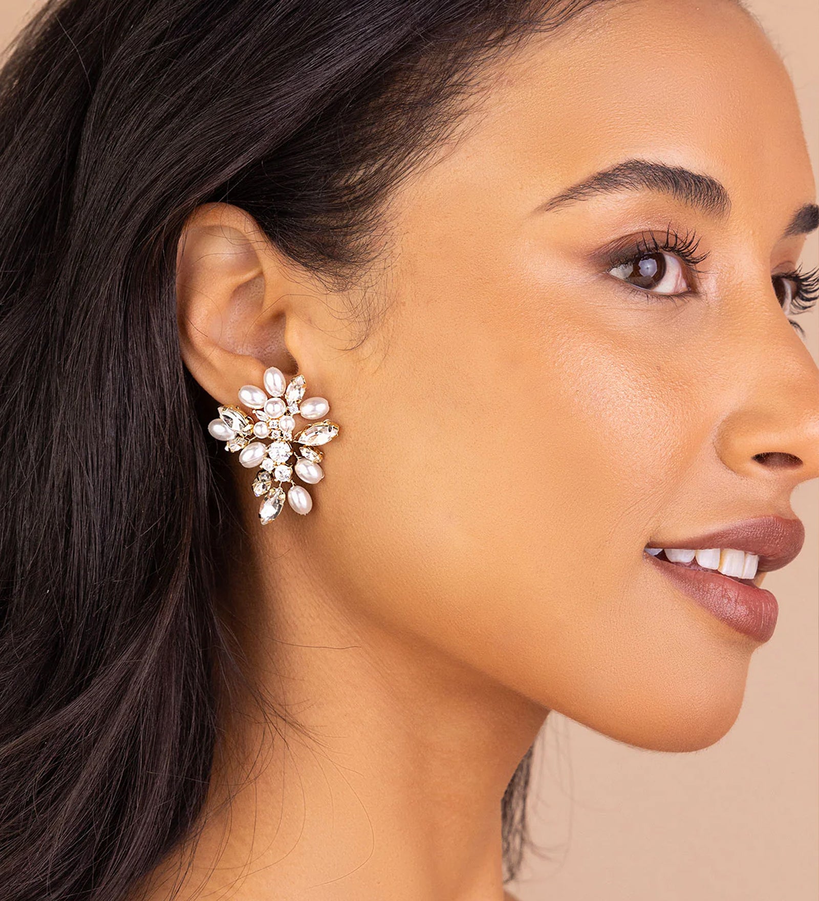 Scarlett Earrings 14k Gold Plated, Cubic Zirconia, White Pearl