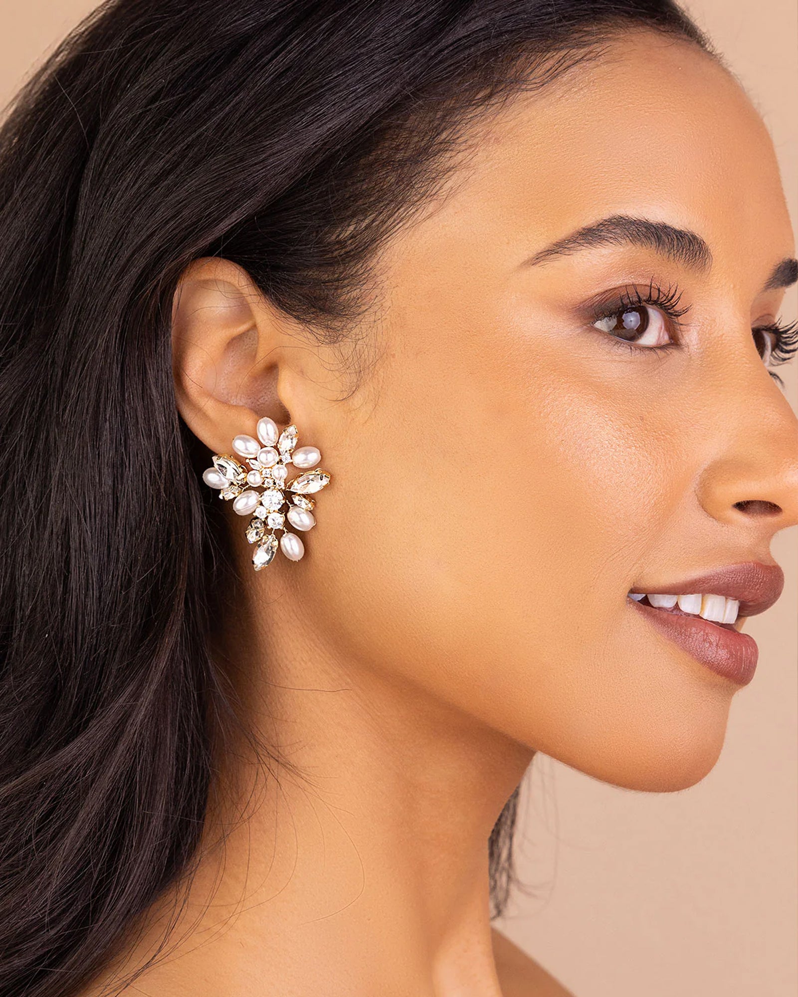 Scarlett Earrings 14k Gold Plated, Cubic Zirconia, White Pearl