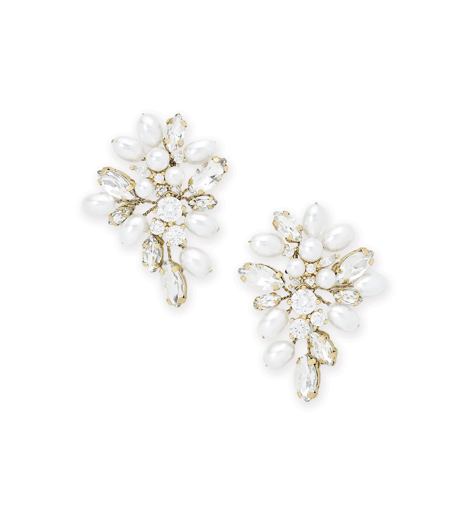 Scarlett Earrings 14k Gold Plated, Cubic Zirconia, White Pearl