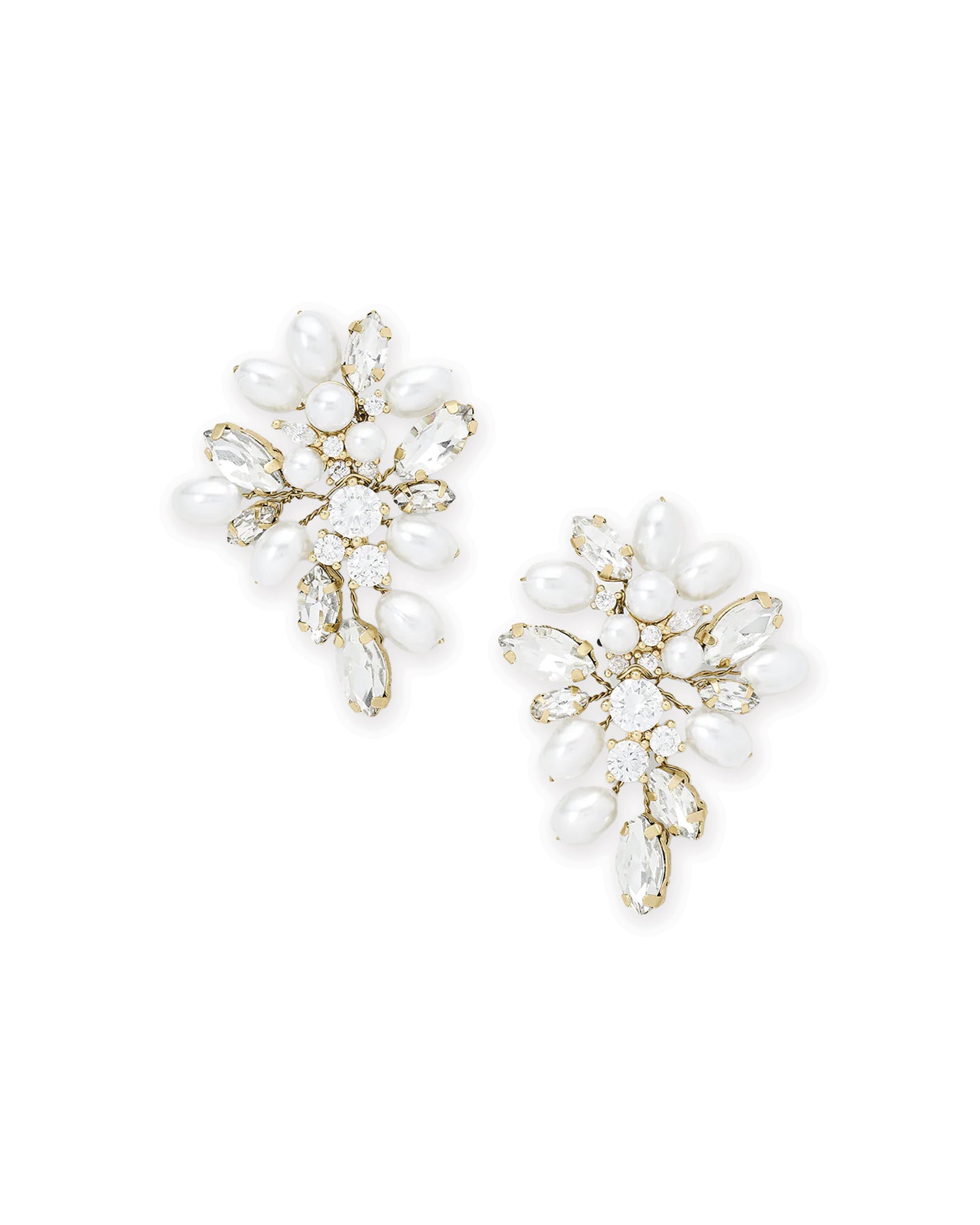Scarlett Earrings 14k Gold Plated, Cubic Zirconia, White Pearl