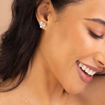 Chantal Studs 14k Gold Plated, Cubic Zirconia, White Pearl