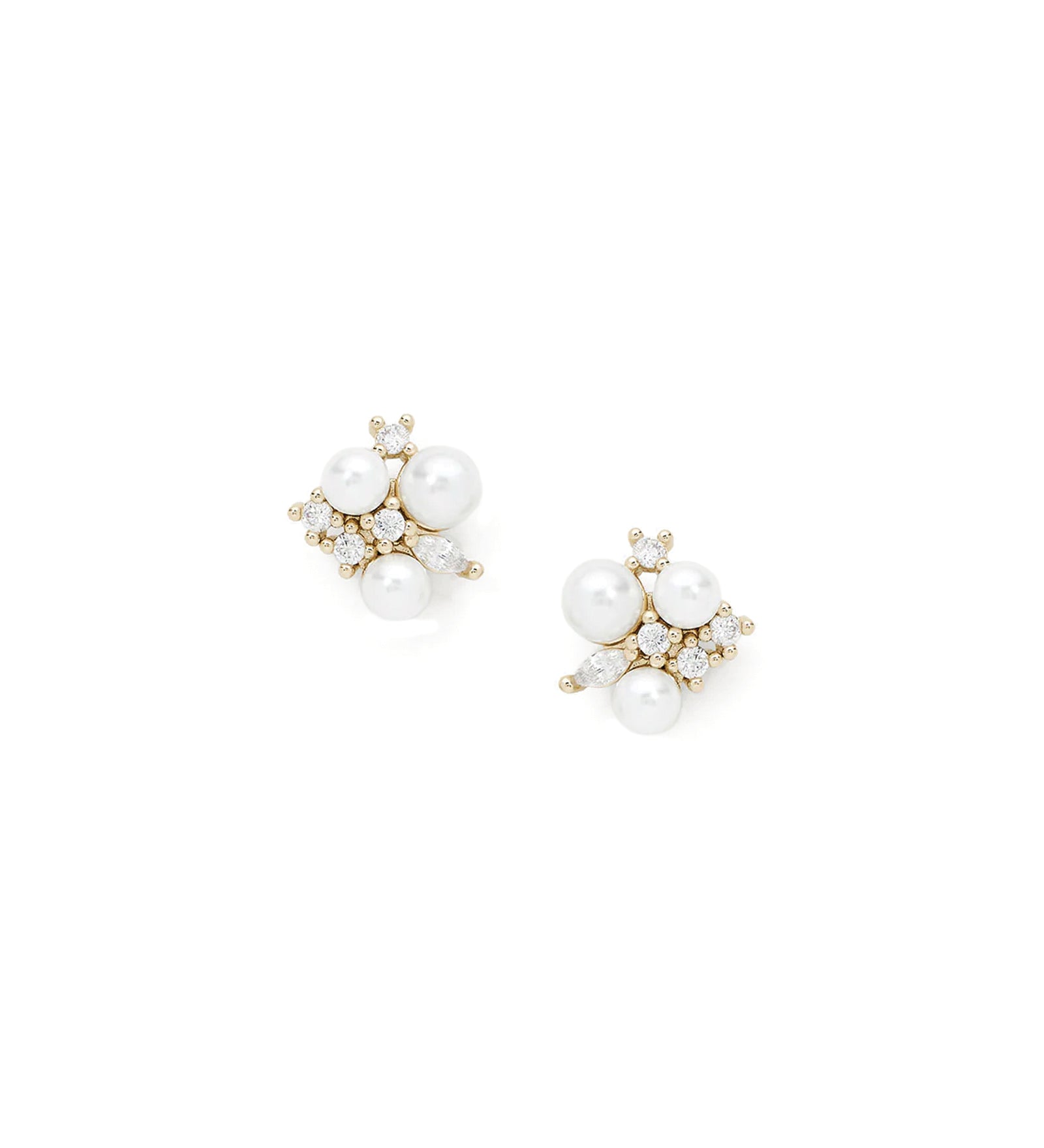 Chantal Studs 14k Gold Plated, Cubic Zirconia, White Pearl