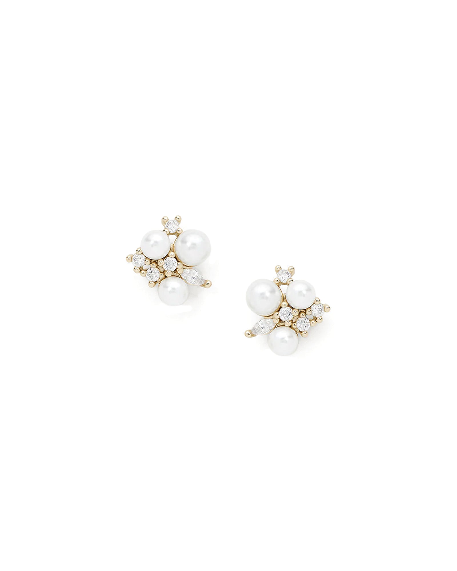 Chantal Studs 14k Gold Plated, Cubic Zirconia, White Pearl