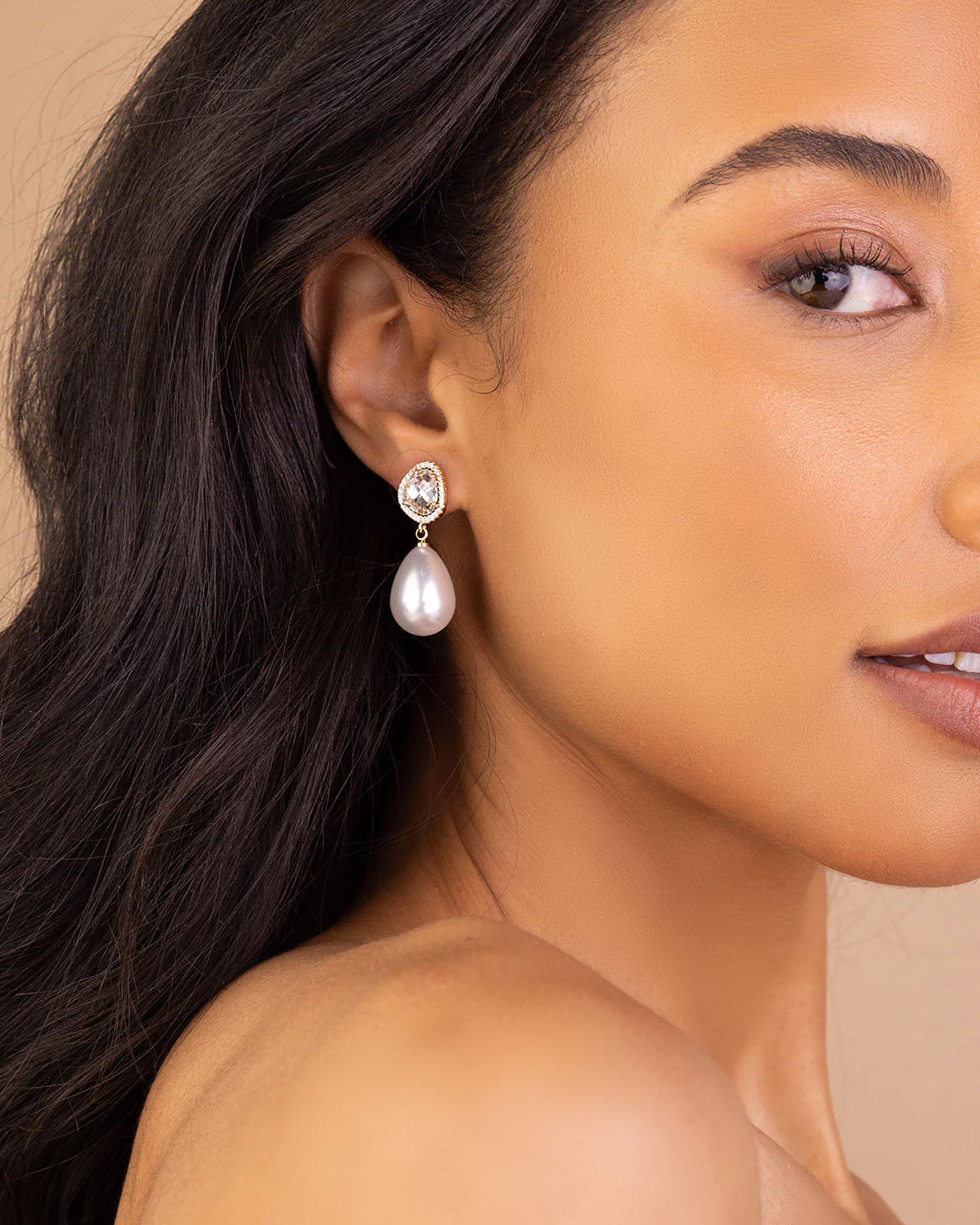 Elysia Drops 14k Gold Plated, Cubic Zirconia, White Pearl