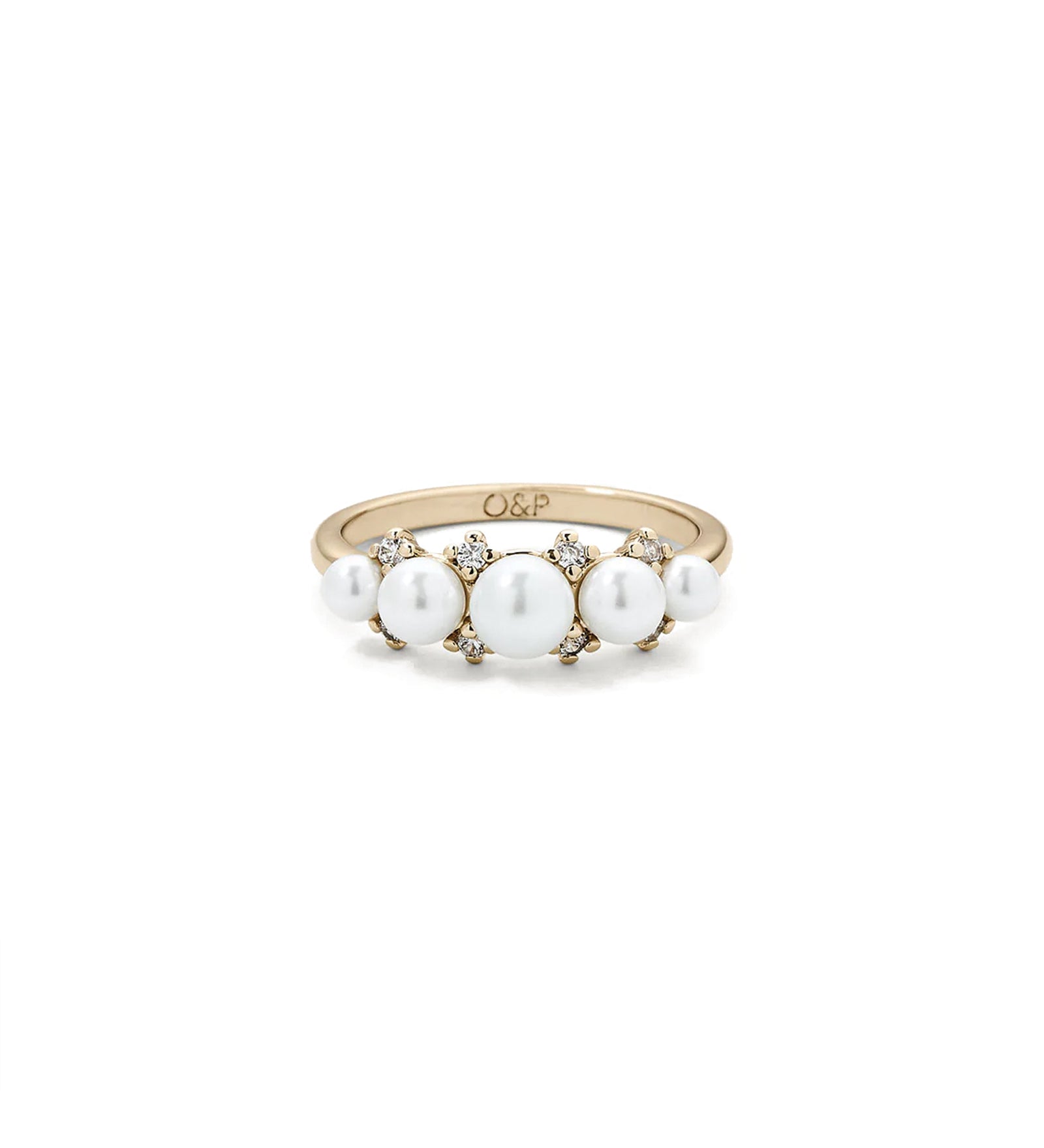 Mia Ring 14k Gold Plated, Cubic Zirconia, White Pearl / 5