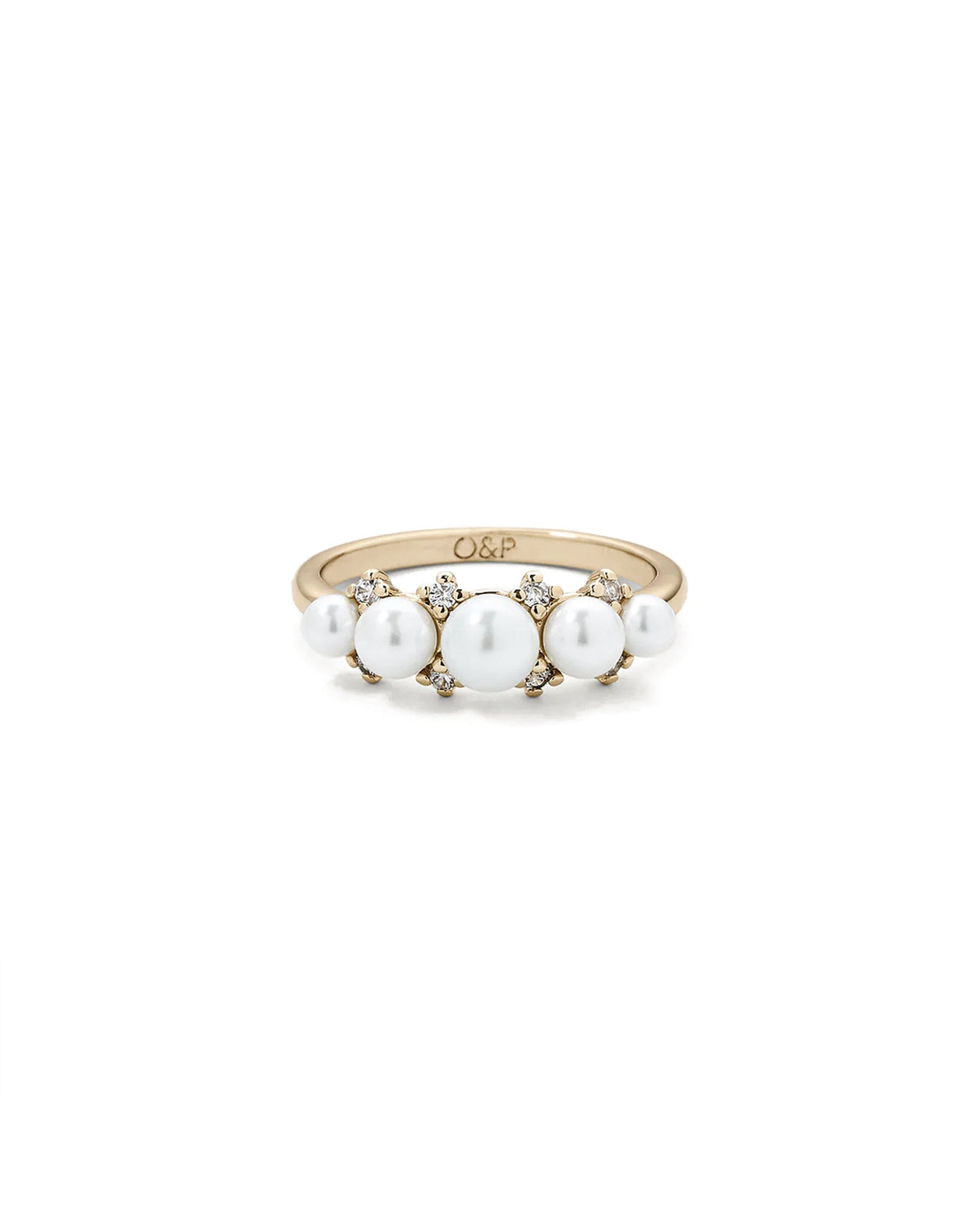 Mia Ring 14k Gold Plated, Cubic Zirconia, White Pearl / 5