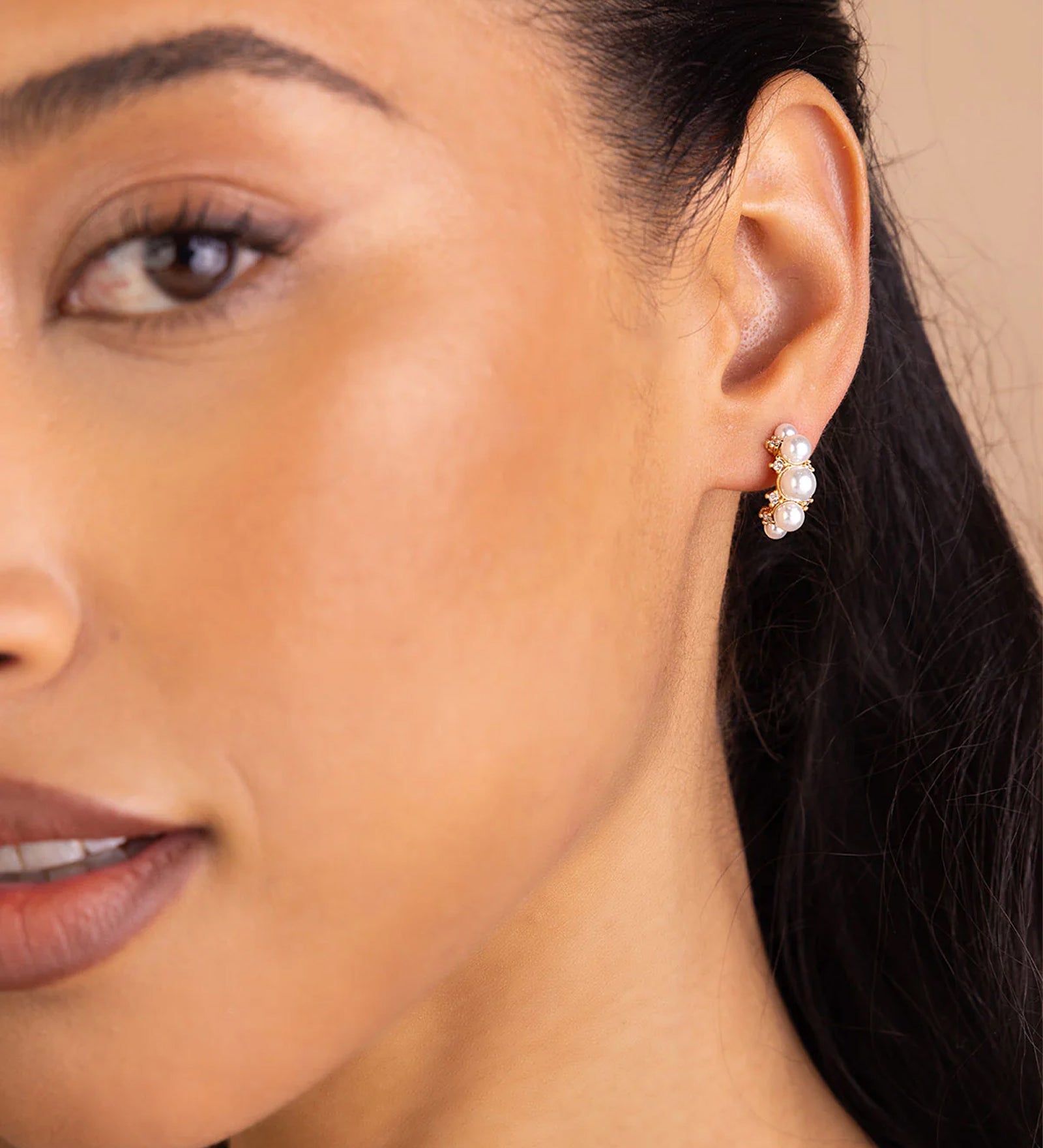 Elle Hoops 14k Gold Plated, Cubic Zirconia, White Pearl