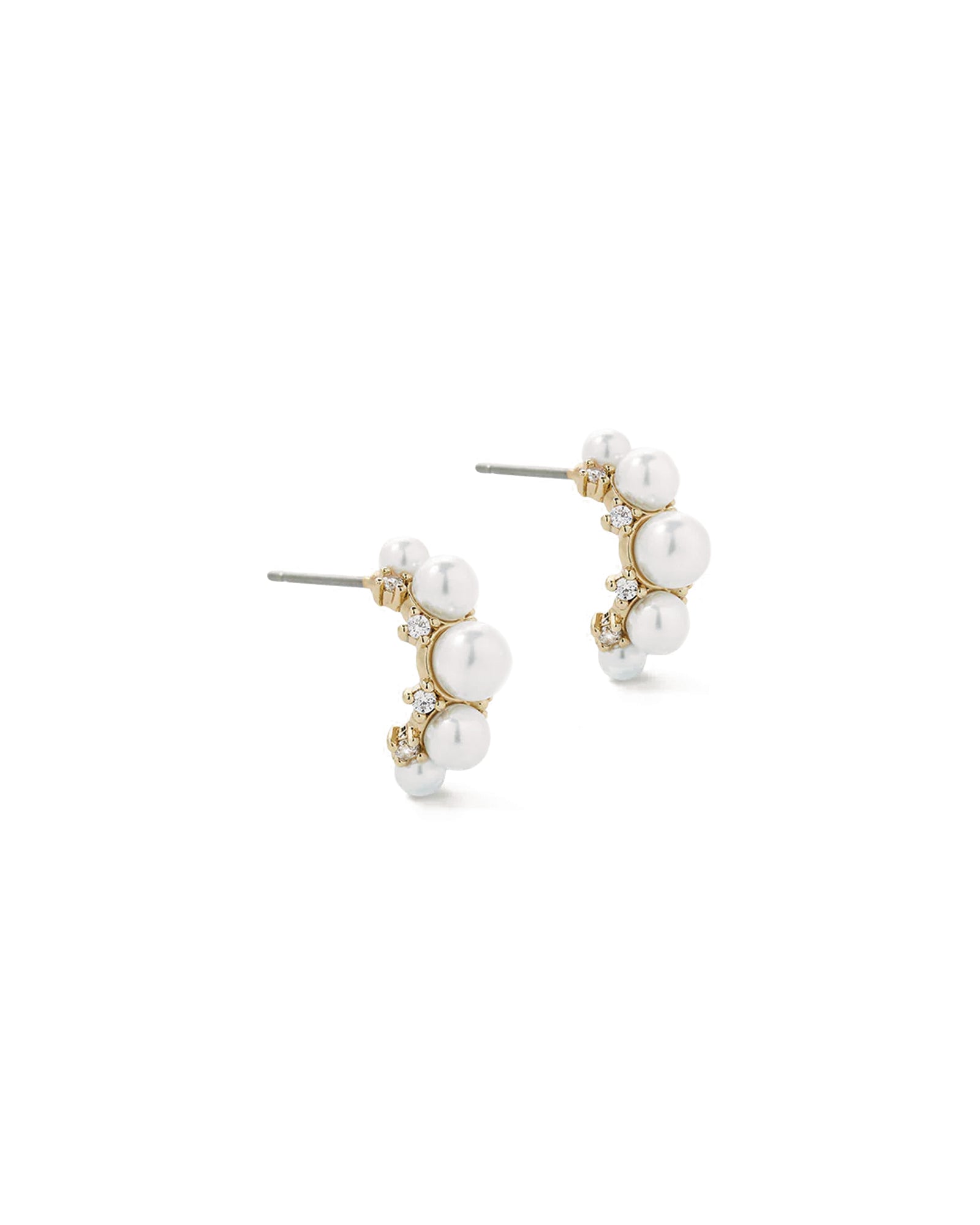 Elle Hoops 14k Gold Plated, Cubic Zirconia, White Pearl