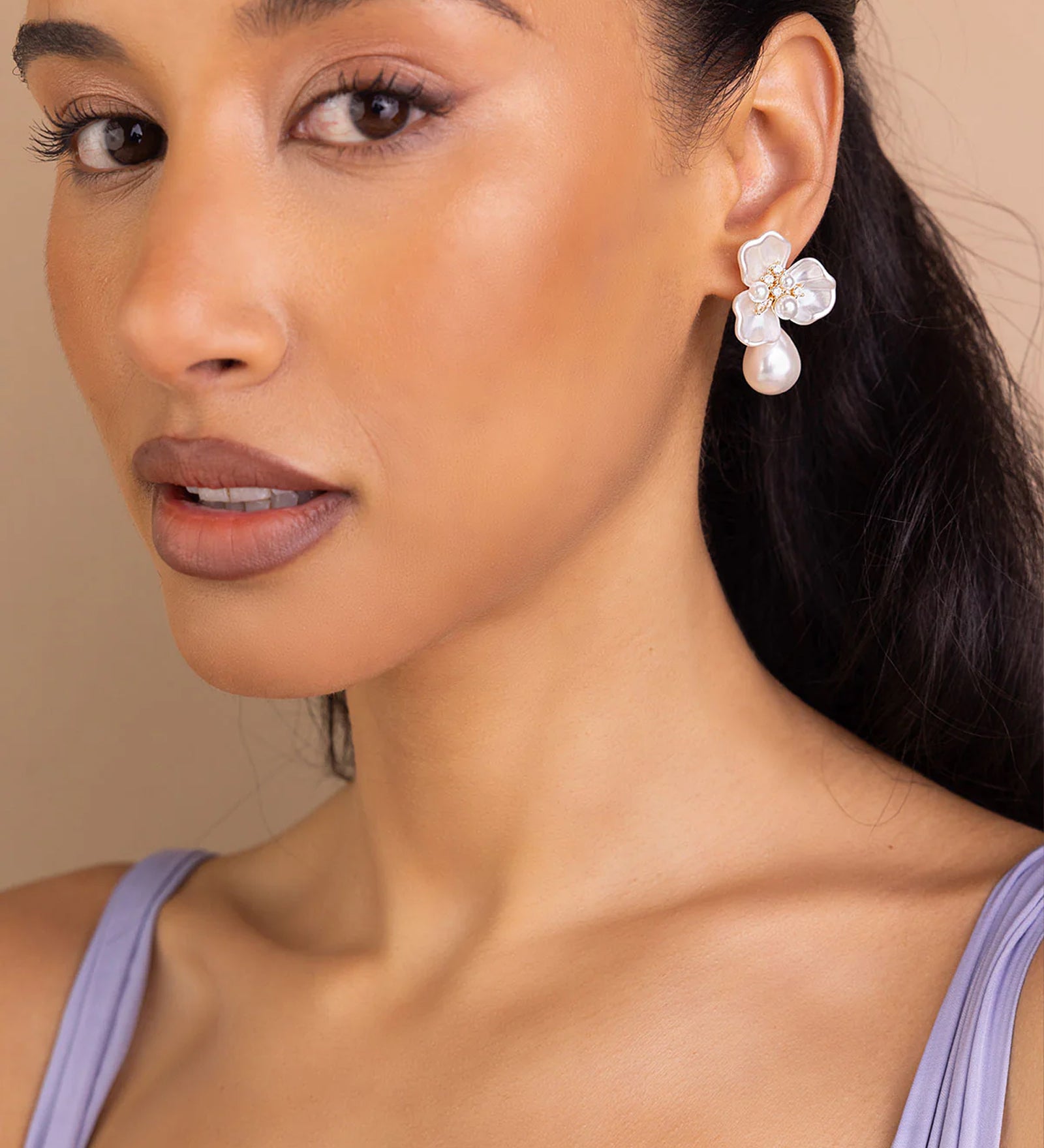 Eden Earrings 14k Gold Plated, Cubic Zirconia, White Pearl