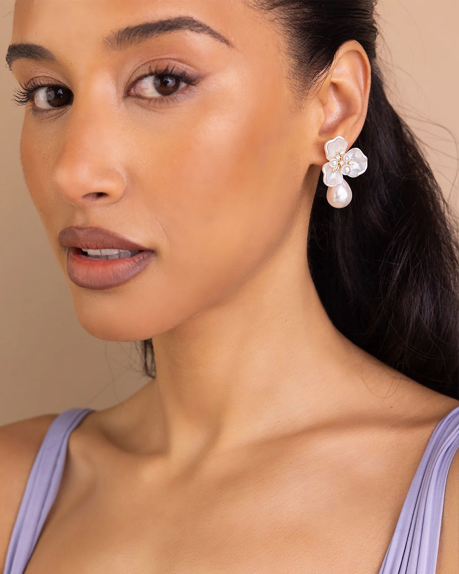 Eden Earrings 14k Gold Plated, Cubic Zirconia, White Pearl