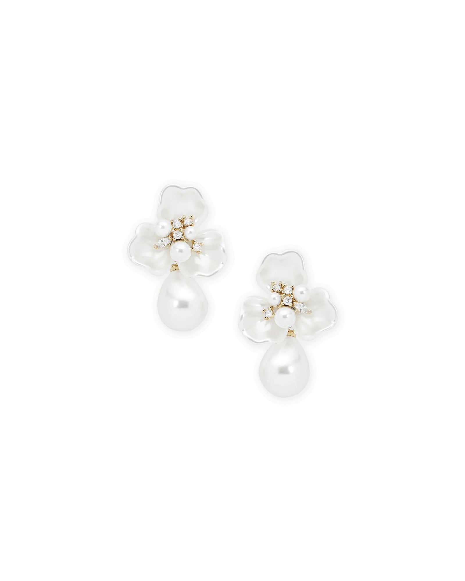 Eden Earrings 14k Gold Plated, Cubic Zirconia, White Pearl