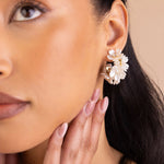 Fiona Hoops 14k Gold Plated, Cubic Zirconia, White Pearl