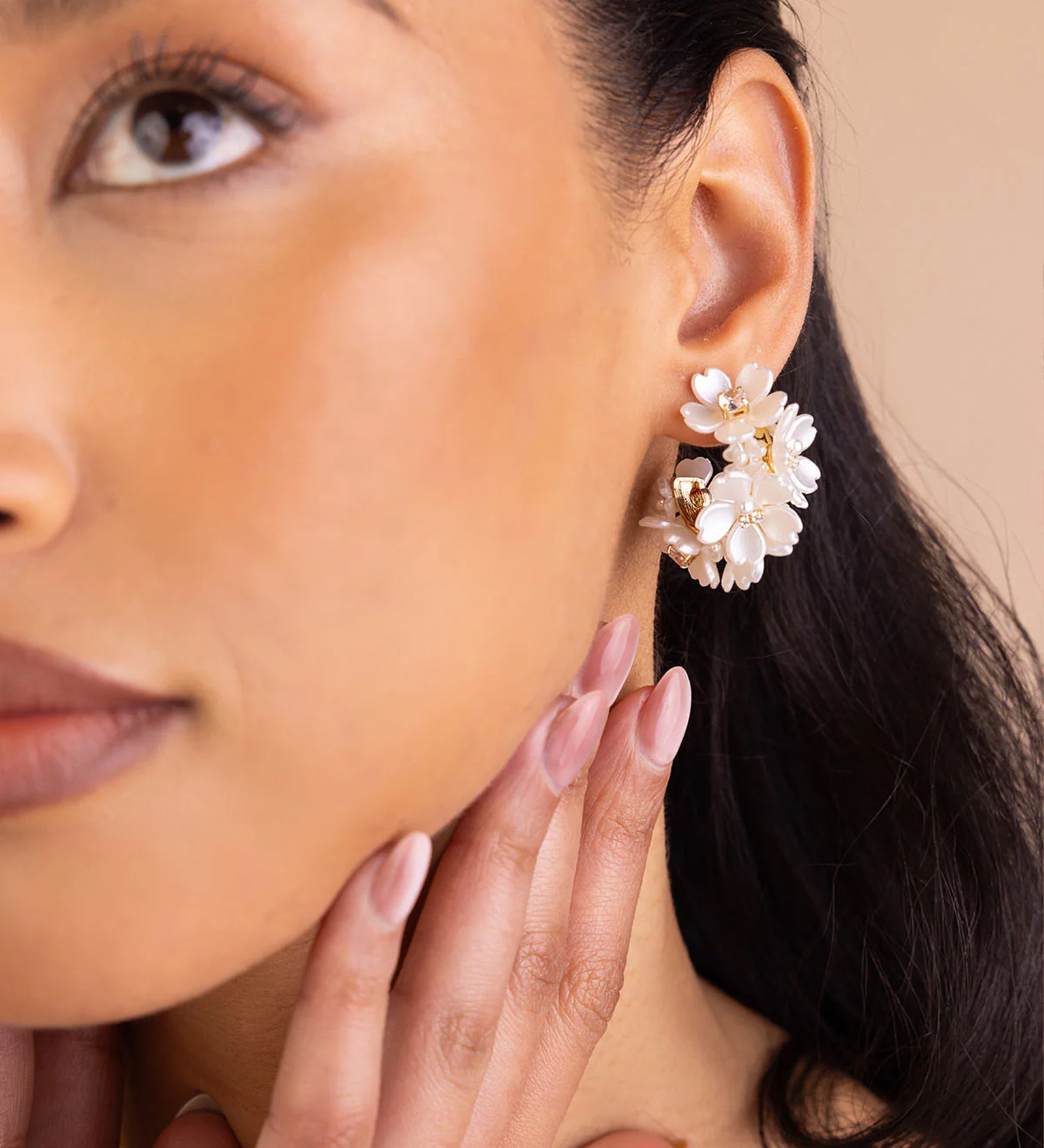 Fiona Hoops 14k Gold Plated, Cubic Zirconia, White Pearl