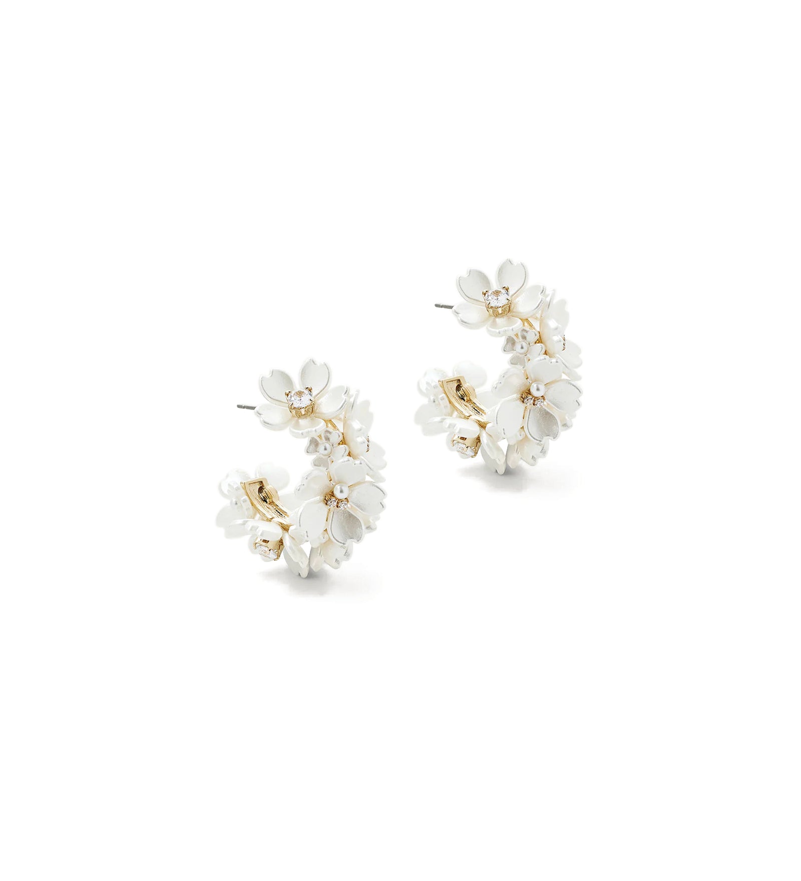 Fiona Hoops 14k Gold Plated, Cubic Zirconia, White Pearl