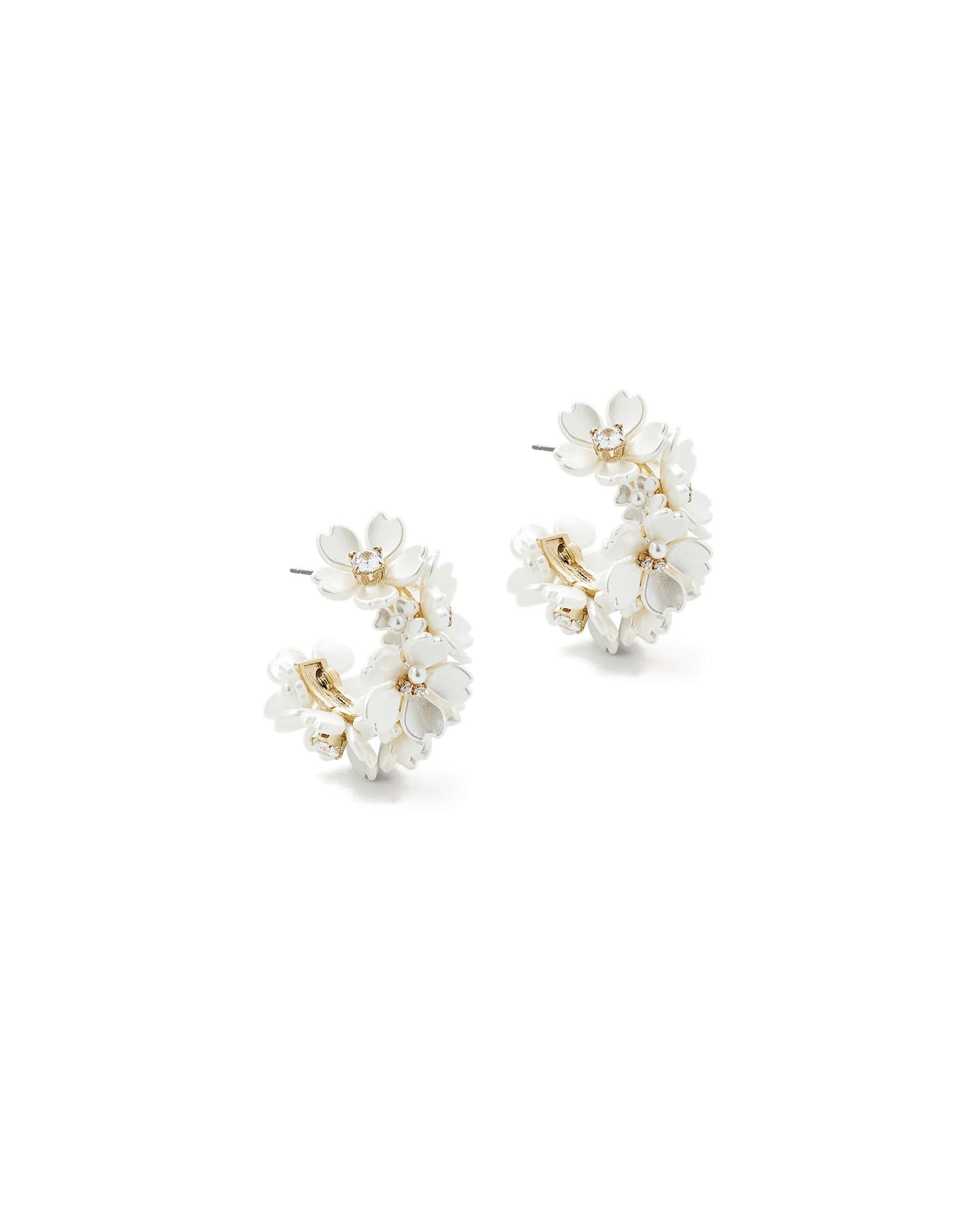 Fiona Hoops 14k Gold Plated, Cubic Zirconia, White Pearl