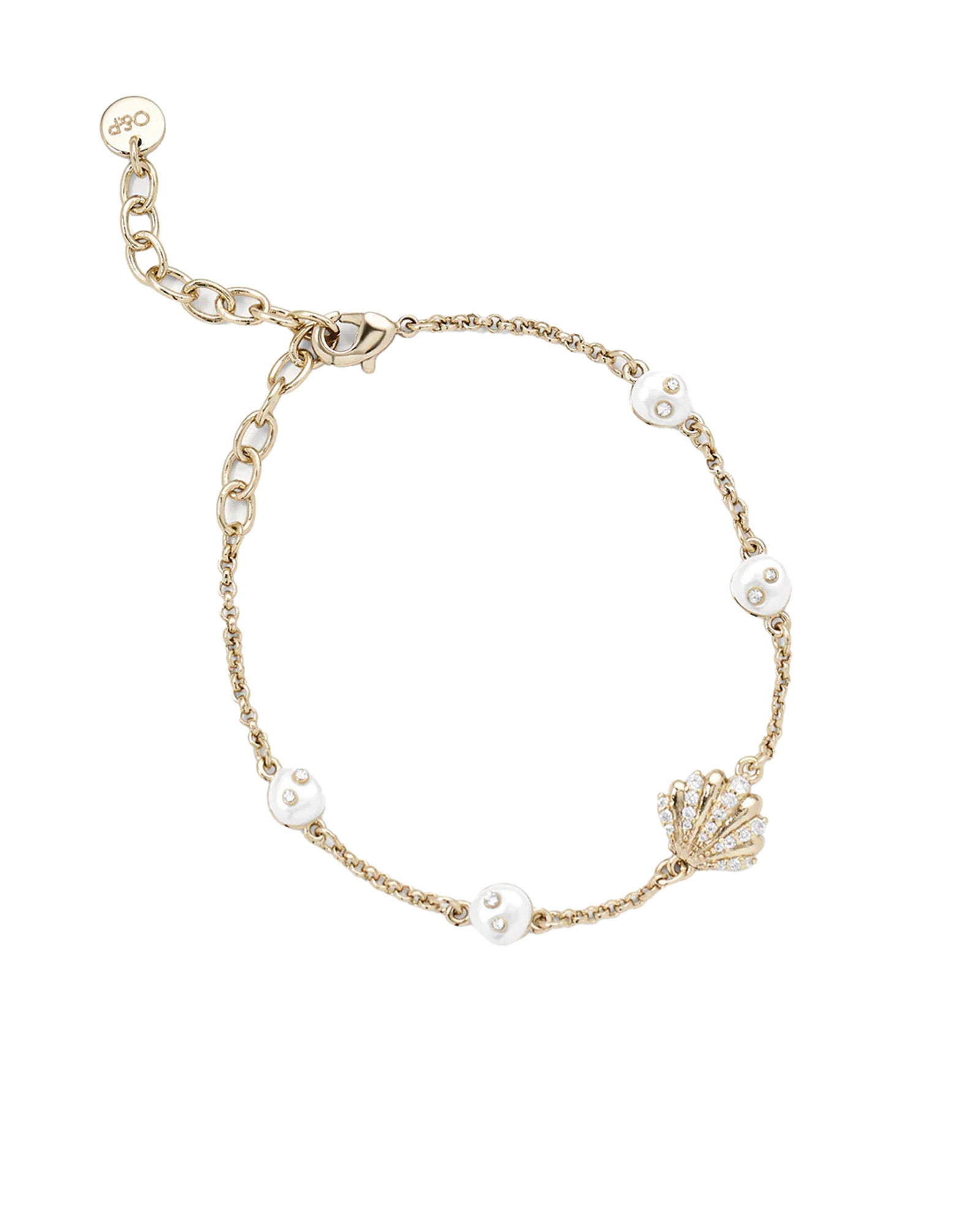 Oceane Bracelet 14k Gold Plated, Cubic Zirconia, White Pearl