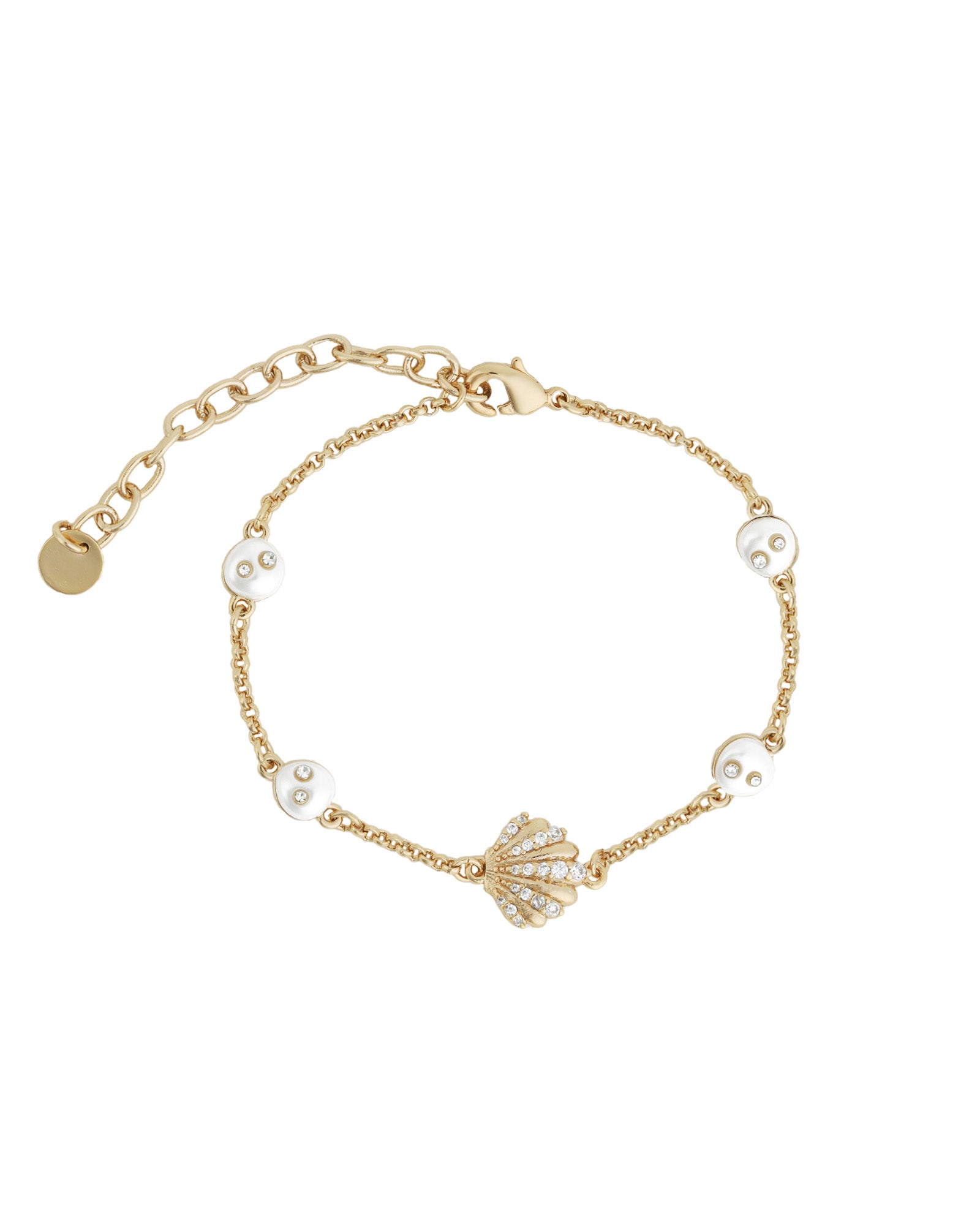 Oceane Bracelet 14k Gold Plated, Cubic Zirconia, White Pearl