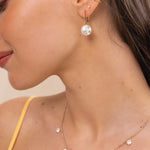 Marnie Earrings 14k Gold Plated, Cubic Zirconia, White Pearl
