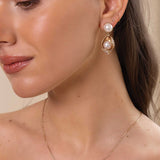 Neryda Drops 14k Gold Plated, Cubic Zirconia, White Pearl