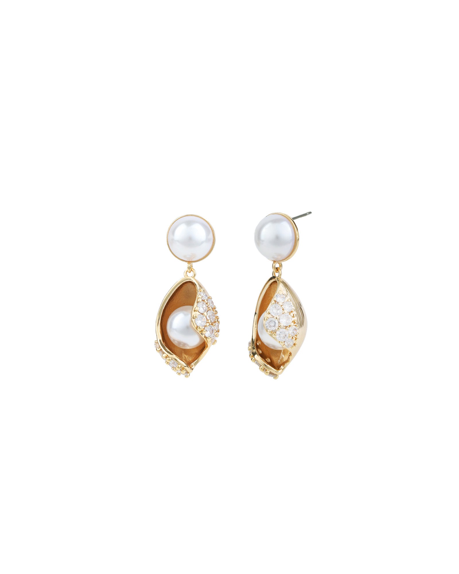 Neryda Drops 14k Gold Plated, Cubic Zirconia, White Pearl